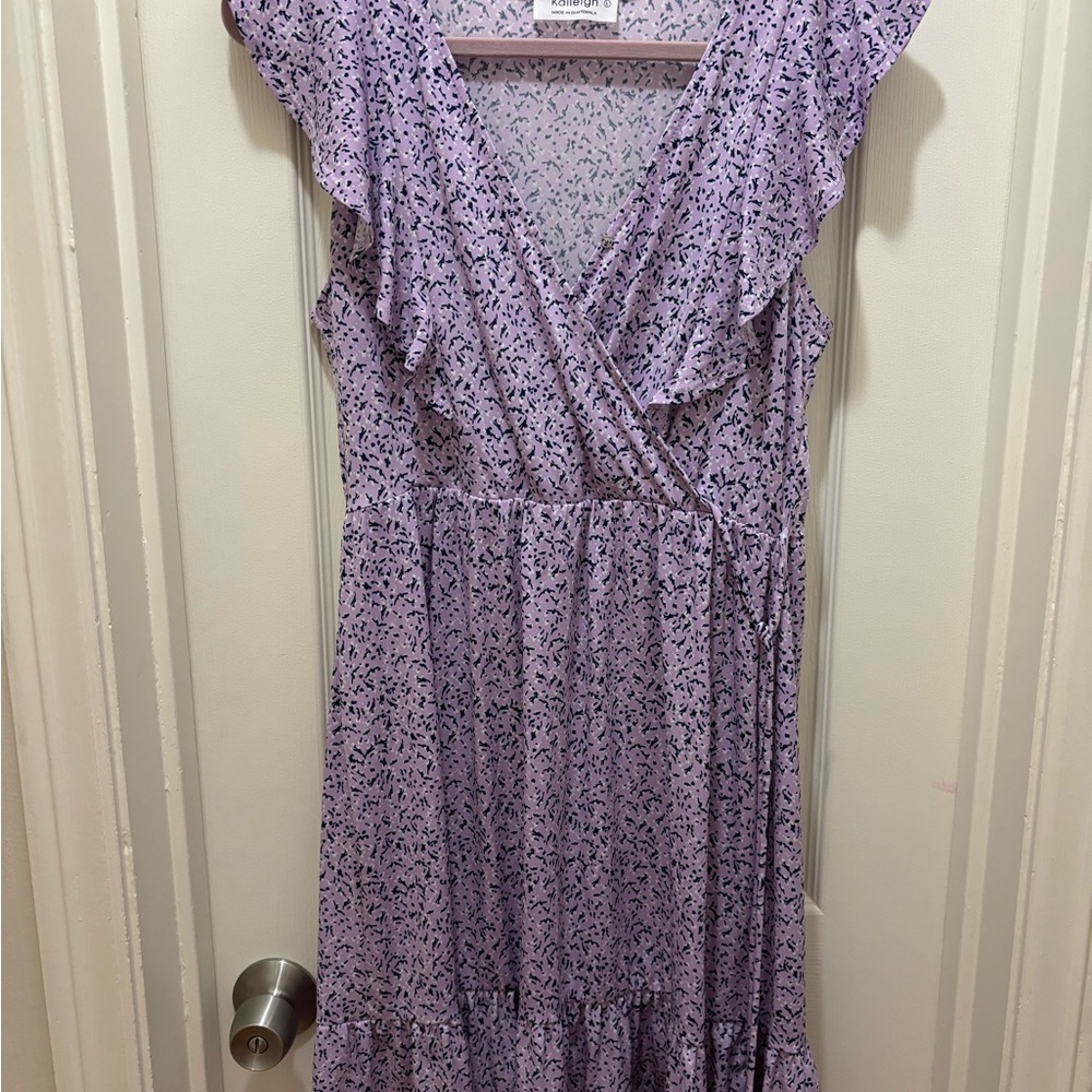 Floral Purple Dress with Flutter Sleeves